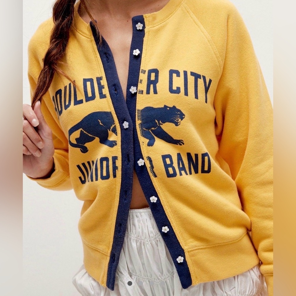 19. NWT! Free People Women's Junior Sweatshirt Cardi | Yellow Combo | M
